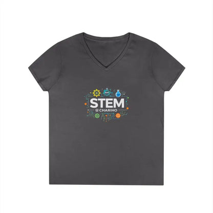 Gray V-neck T-shirt from STEM Charm, showcasing science-inspired style for ladies