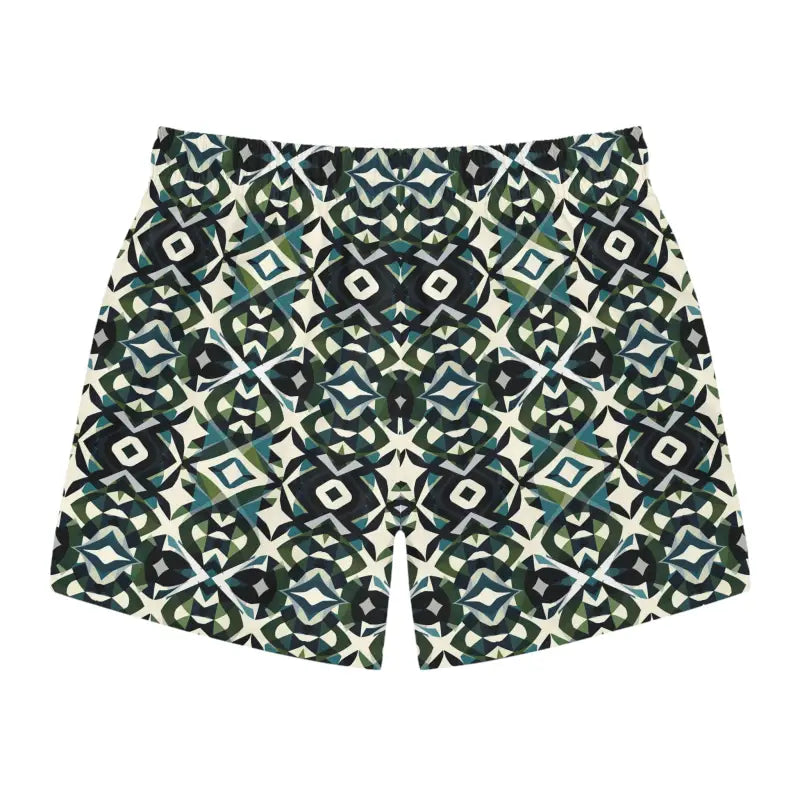 Patterned women’s Shorts from Stylish Greens and Blacks Geometric Swim Trunks for Summer Fun