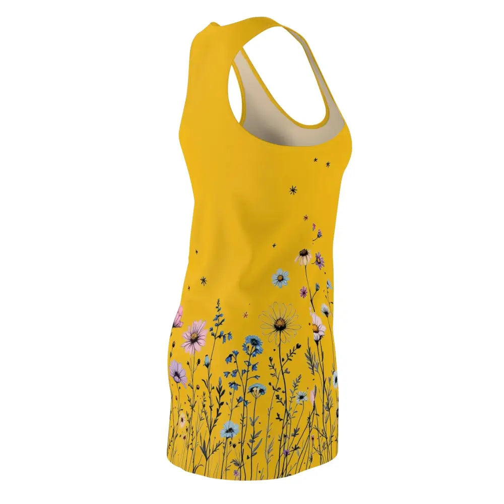 Yellow floral racerback dress displayed as part of the Yellow Floral Tank Dress collection