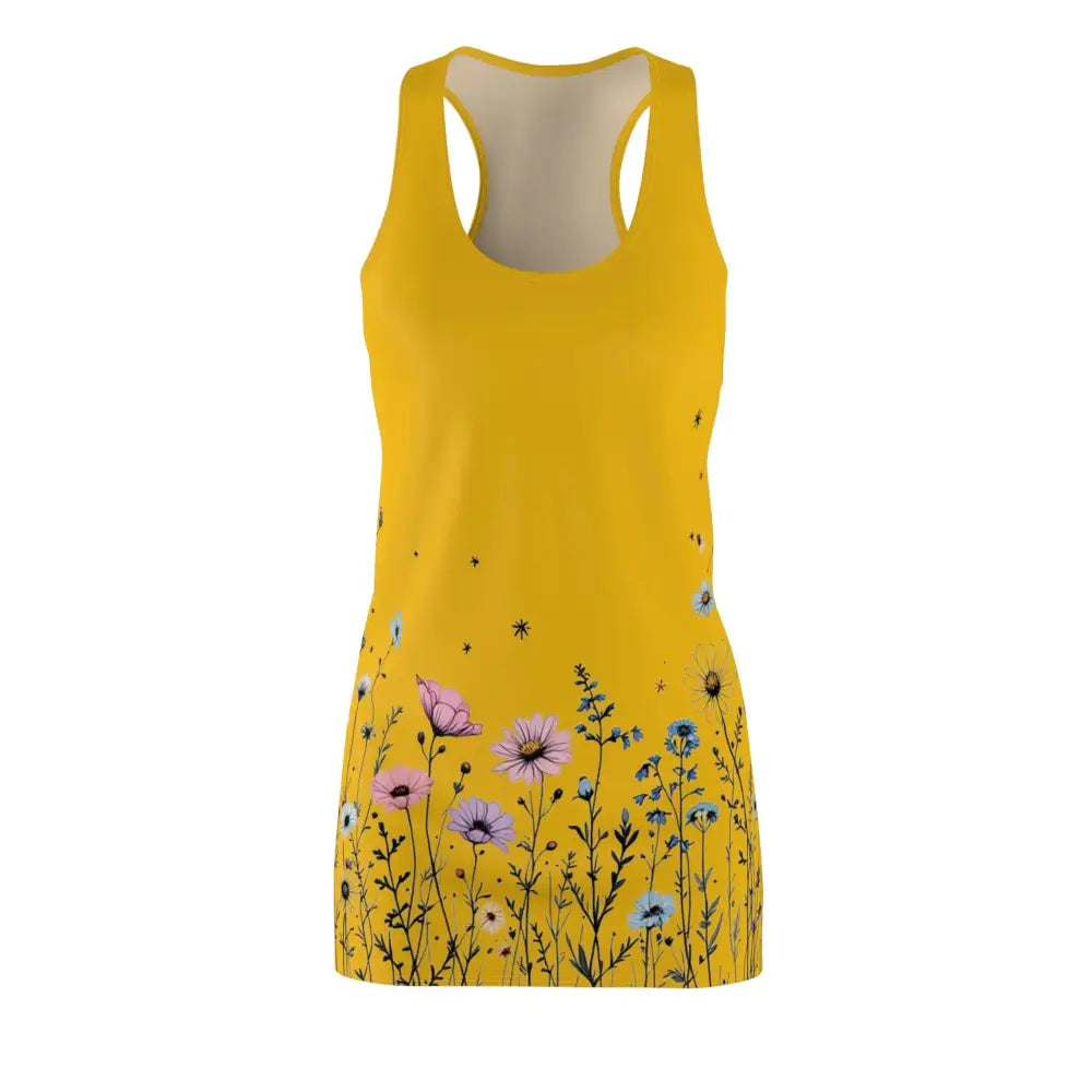 Yellow floral racerback dress showcased in the Yellow Floral Tank Dress product