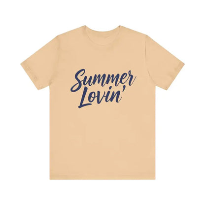 Beige Summer Lovin Unisex Jersey Tee in Peach Aqua with stylish text design