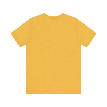 Mustard-colored Summer Lovin Unisex Jersey Tee in Beige Peach Aqua on display