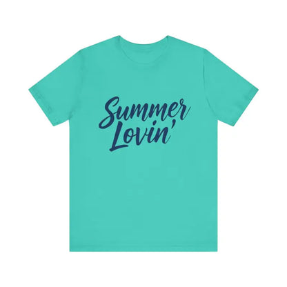 Aqua Summer Lovin Unisex Jersey Tee in Beige Peach Aqua, perfect for warm weather