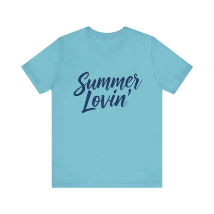 Light blue Summer Lovin unisex jersey tee in Beige Peach Aqua color