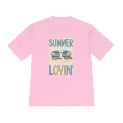 Pink Summer Lovin graphic on Unisex Moisture Wicking Tee for stylish summer wear