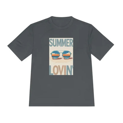 Gray Summer Lovin graphic t-shirt from the Summer Lovin Unisex Moisture Wicking Tee collection