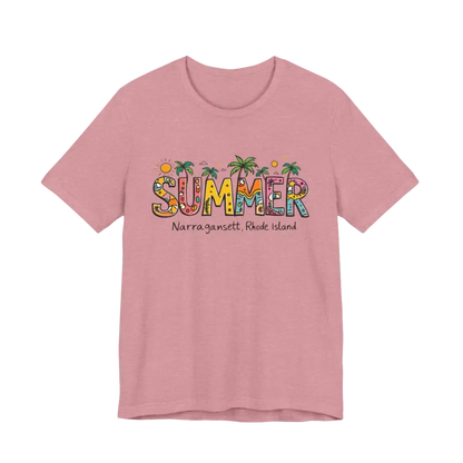 Pink t-shirt with summer design from the Summer Narragansett Rhode Island T Shirt Collection