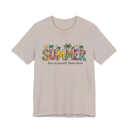 Beige t-shirt featuring Summer Narragansett Rhode Island design from T Shirt Collection
