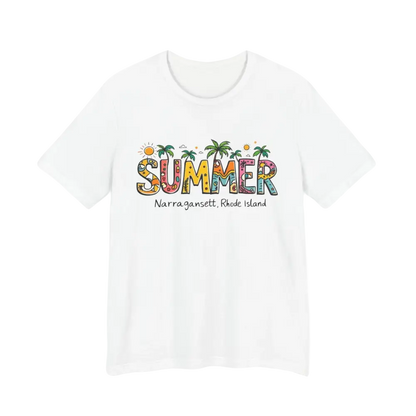 White t-shirt featuring Summer Narragansett Rhode Island design from T Shirt Collection