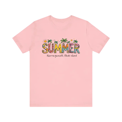 Pink Summer graphic t-shirt from the Summer Narragansett Rhode Island T Shirt Collection