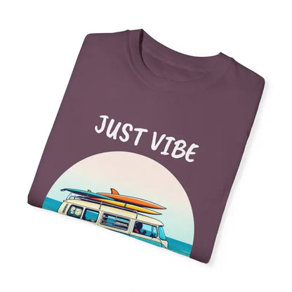 Folded Summer Vibes T-shirt with beach van graphic design for casual wear