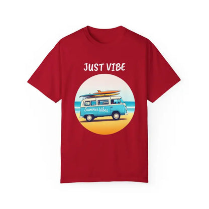 Red Summer Vibes Unisex Garment Dyed T-Shirt featuring vibrant Van graphics