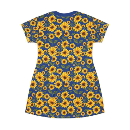 Blue sunflower print dress for summer, perfect for bright and cheerful occasions