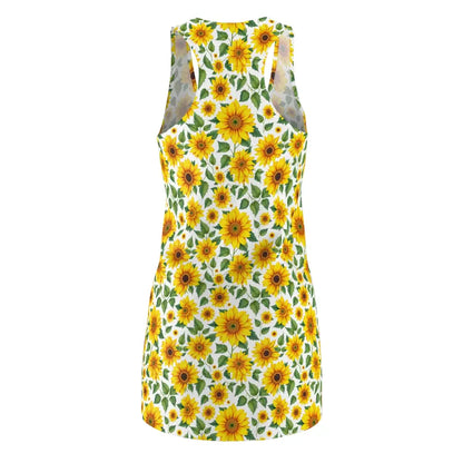 Sunflower-patterned racerback dress ideal for casual summer outings and sunny days