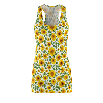 Sunflower-patterned racerback dress featuring a vibrant floral design for stylish wear