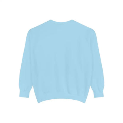 Light blue chambray sweatshirt named Sunset Sail Away Sweatshirt displayed attractively