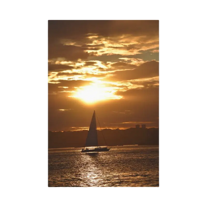 Sailboat silhouetted against a vibrant sunset in Sunset Sailboat Silhouette design