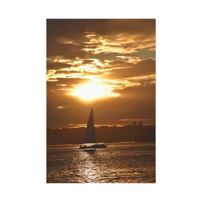 Sailboat silhouetted against a vibrant sunset in the Sunset Sailboat Silhouette product