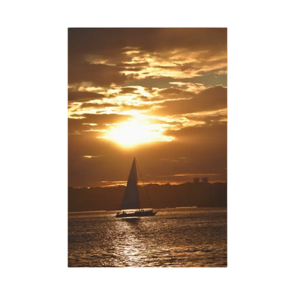 Sailboat at sunset creating a serene silhouette in the Sunset Sailboat Silhouette product