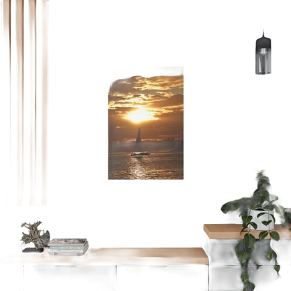 Sailboat at sunset canvas artwork titled Sunset Sailboat Silhouette for elegant decor