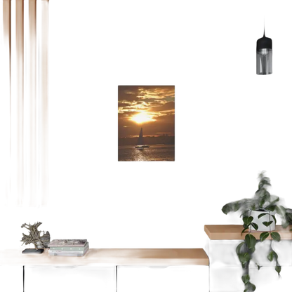 Sunset Sailboat Silhouette canvas art featuring a serene sunset with sailboat silhouette