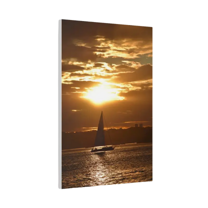 Sunset Sailboat Silhouette canvas artwork featuring a serene sunset and sailboat design