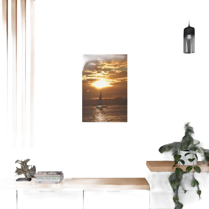 Sunset Sailboat Silhouette canvas depicting a serene sunset over tranquil waters