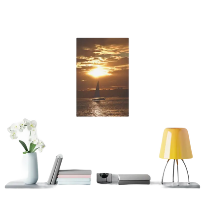 Sunset Sailboat Silhouette canvas print featuring a serene sailing scene at dusk