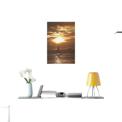 Sunset Sailboat Silhouette canvas print featuring a serene sailboat against a sunset backdrop