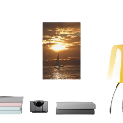 Sailboat silhouette canvas print featuring a vibrant sunset for elegant decor