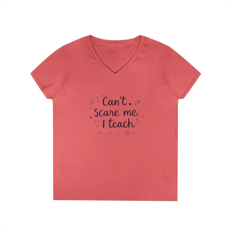 Salmon-colored v-neck t-shirt from Teacher V Neck T Shirt Cannot Scare Me I Teach collection