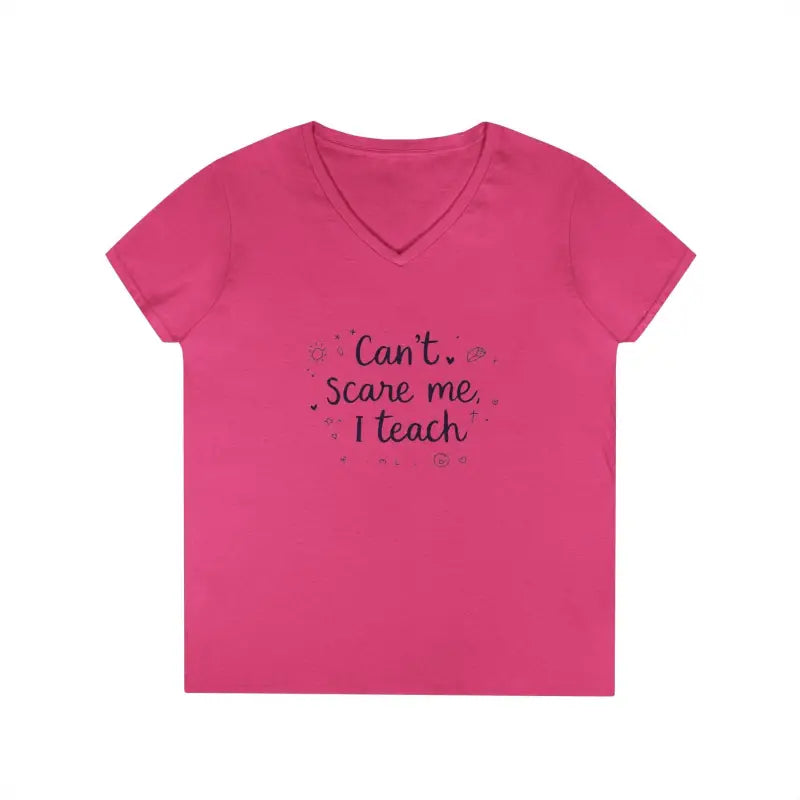 Pink V-neck T-shirt from Teacher V Neck T Shirt Cannot Scare Me I Teach collection