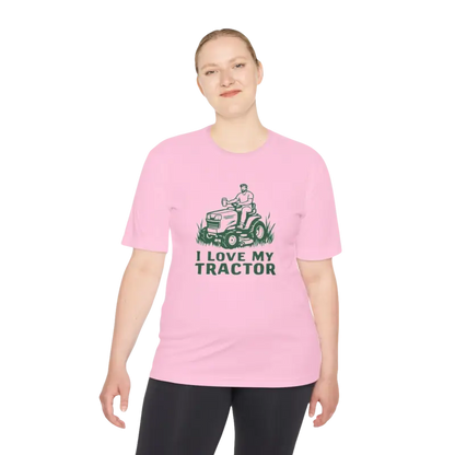 Pink T-shirt featuring a tractor graphic from Tractor Graphic T Shirts collection