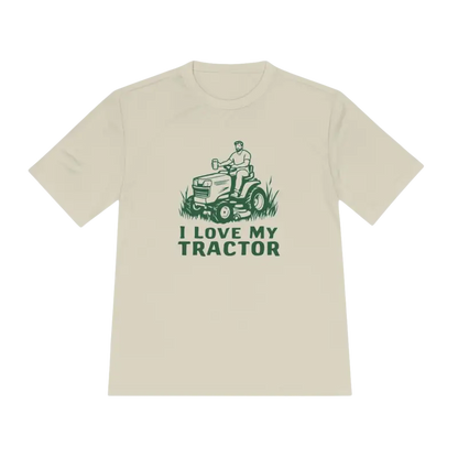 Beige t-shirt featuring a tractor graphic from Tractor Graphic T Shirts collection