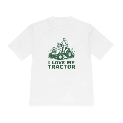 White t-shirt featuring a tractor graphic from Tractor Graphic T Shirts collection