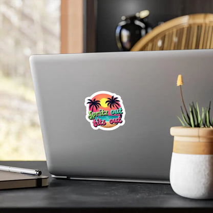 Tropical sunset sticker featured in Tropical Beach Neon Vinyl Sticker product