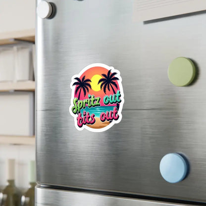 Tropical-themed refrigerator magnet featured in Tropical Beach Neon Vinyl Sticker