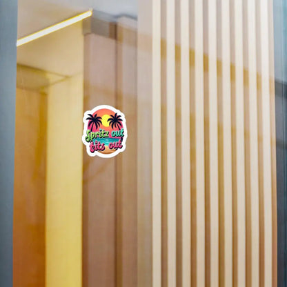 Tropical Beach Neon Vinyl Sticker featuring a vibrant tropical sunset design