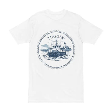 White T-shirt featuring a tugboat graphic from the Tshirt Collection with Tugboat Graphics