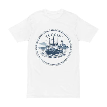 White T-shirt featuring a tugboat graphic from the Tshirt Collection with Tugboat Graphics