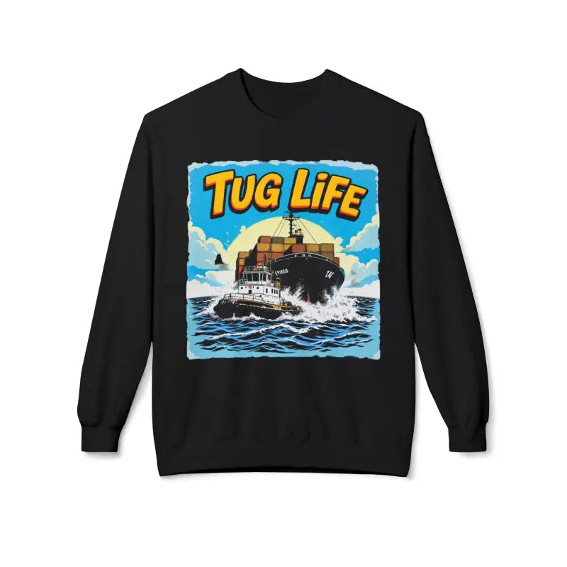 Black Tug Life Unisex Midweight Fleece Crewneck Sweatshirt for casual wear