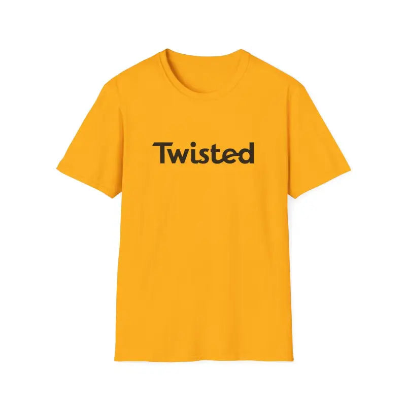 Yellow Twisted Unisex T-Shirt displayed in Olive Green and Yellow colors