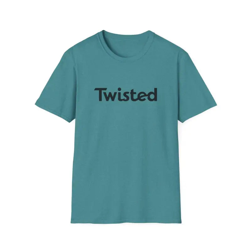 Teal t-shirt featuring Twisted text from the Twisted Unisex T Shirt collection