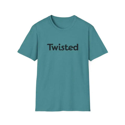 Teal t-shirt featuring Twisted text from the Twisted Unisex T Shirt collection