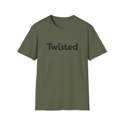 Twisted Unisex T-Shirt in Olive Green and Yellow displayed on a neutral background
