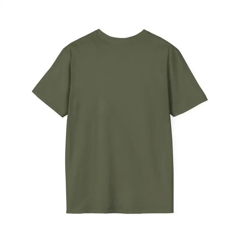 Twisted Unisex T Shirt in Olive Green and Yellow displayed neatly on a hanger