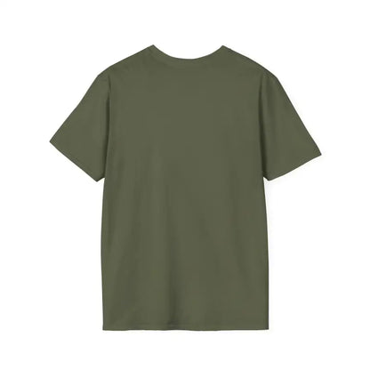 Twisted Unisex T Shirt in Olive Green and Yellow displayed neatly on a hanger