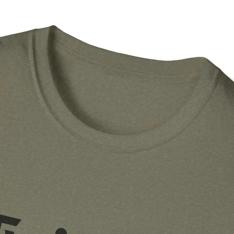 Olive green T-shirt neckline of Twisted Unisex T Shirt in Olive Green and Yellow