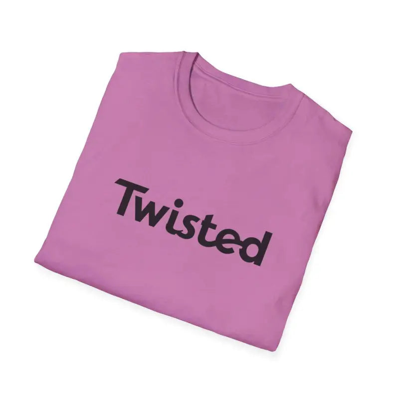 Folded pink t-shirt featured in Twisted Unisex T Shirt in Olive Green and Yellow