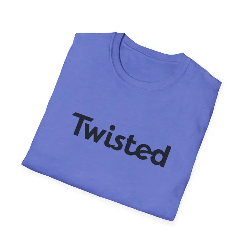 Folded blue T-shirt featured in Twisted Unisex T Shirt in Olive Green and Yellow